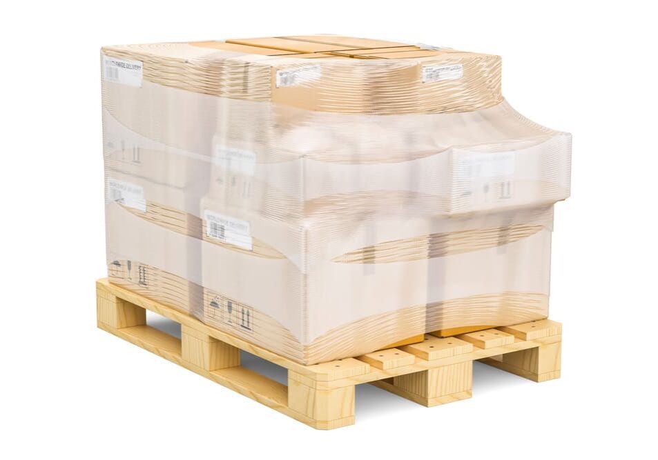 pallet covered with plastic white background
